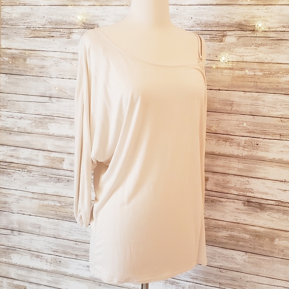 Guess Chain Cold Shoulder Cream Half Sleeve Top M - Picture 3 of 8